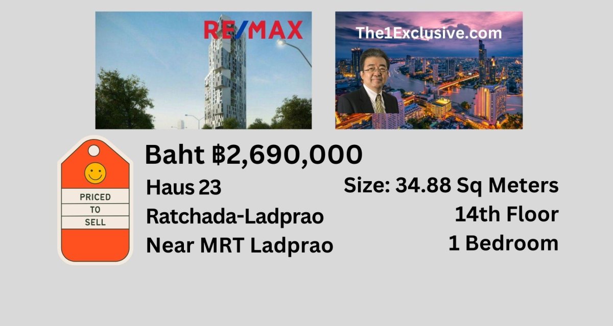 Haus 23 Ratchada Ladprao - Price to sell Baht 2.69 M